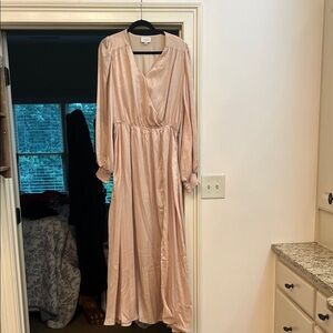 Aura Soft Pink Wedding Guest floor length dress